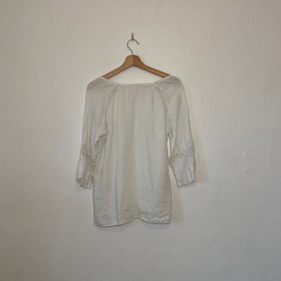 Italian White Linen 3/4 Sleeve Peasant Blouse - Picture 6 of 8